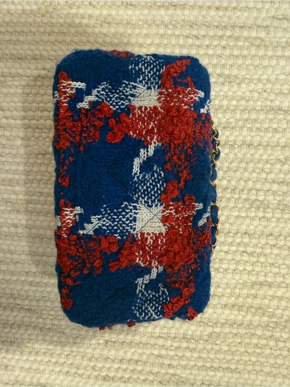 CHANEL 26A Red, White & Blue Tweed Small Flap Bag